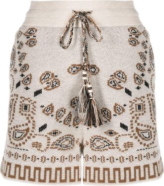 Alanui bandana-jacquard cotton-piqu&eacute; shorts - women - Cotton - S - Neutrals