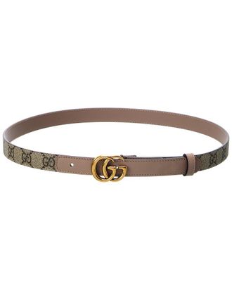 Gucci Double G Thin Gg Supreme Canvas & Leather Belt