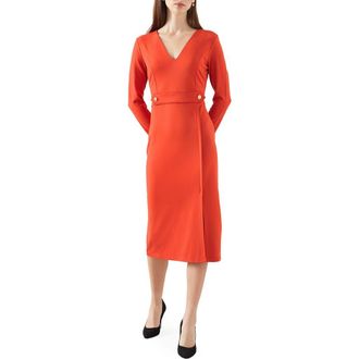 L.k. Bennett Sarah V-Neck Dress in Orange at Nordstrom Rack, Size 16 Us / 20 Uk