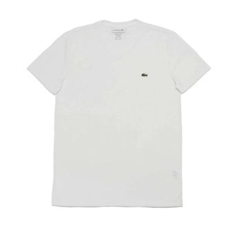 Lacoste Mens Standard Short Sleeve Pima V-Neck Tee In White