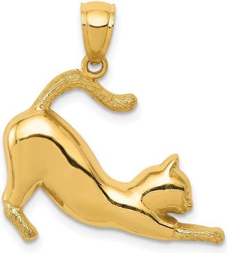 Diamond2Deal 14k Yellow Gold Stretching Cat Pendant