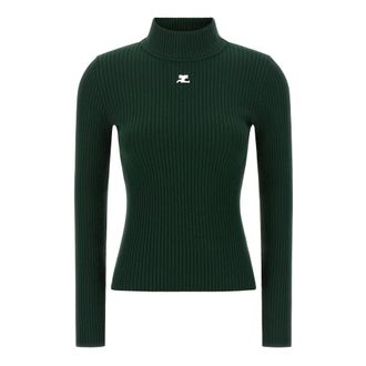 Courr&egrave;ges Reedition Rib Knit Mockneck Sweater - Knitwear - Mujer - Verde - XS