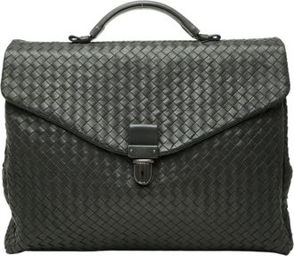 Bottega Veneta Intrecciato Gray Leather Briefcase (Pre-Owned)