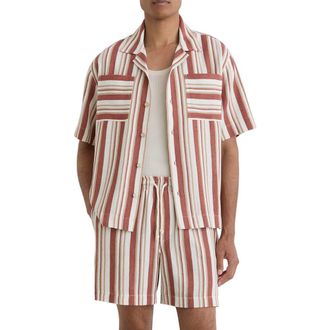 Reiss Celeste Stripe Camp Shirt in Red/Stone at Nordstrom, Size Xx-Large