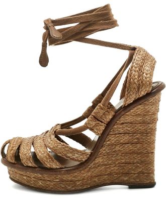 Bottega Veneta raffia ankle-wrap wedges - Brown