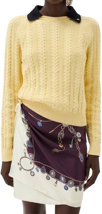 Versace Cable Stitch Polo Sweater in Pale Yellow at Nordstrom, Size 38