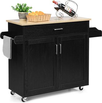 Costway Carrito De Cocina Carro De Servicio Comedor Con Ruedas, Puerta Y Estantes Gabinete Mueble De Cocina (negro) - Costway