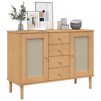 Berkfield Home Sideboard SENJA Rattan Look Brown 112x40x80 cm Solid Wood Pine in Light Tan | Size: 112 x 40 x 80 cm