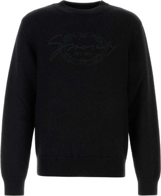 Givenchy Truien & Vesten, Heren, Zwart, M, Trui met ronde hals en geborduurd logo