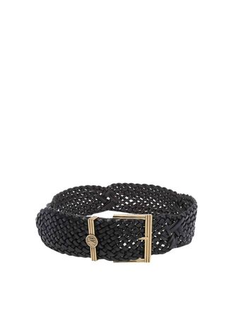 Etro black woven leather with coin buckle belt