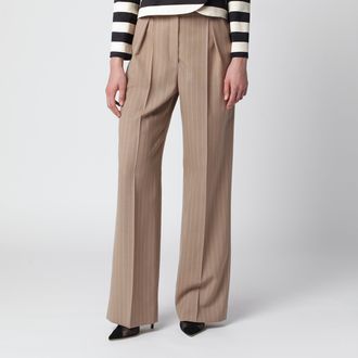 Valentino Pantalone color fango gessato in lana