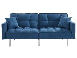 VENTE-UNIQUE.COM Sof&aacute; cama poli&eacute;ster 3 plazas azul 198x89cm