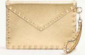 Valentino Garavani Rockstud Laminated Grainy Calfskin Clutch Bag Woman ANTIQUE BRASS UNI