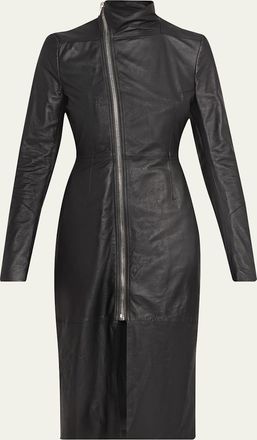 Rick Owens Gary Leather Asymmetric Zip Coat