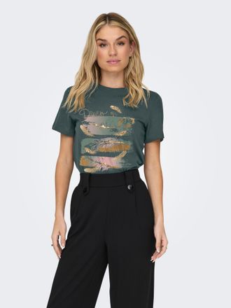 Only Kurzarmshirt ONLY ONLKITA LIFE REG S/S MIX TOP CS JR, Damen, Gr. XXL, balsam gr&uuml;n print:dream on, Jersey, Obermaterial: 100% Baumwolle, bedruckt, norm