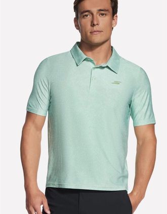 Skechers Mens Skechers GO DRI All Day Printed Polyester Mens Green Polo Shirt - Size: 42