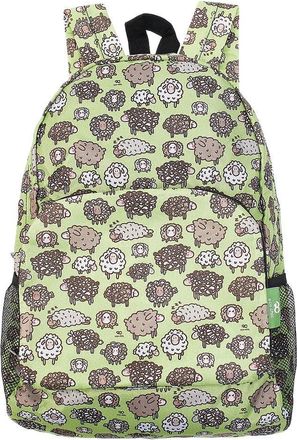 Eco Chic Lightweight Foldable Water Resistant Backpack Rucksack Folds into Pouch for Storage (Cute Sheep Green)