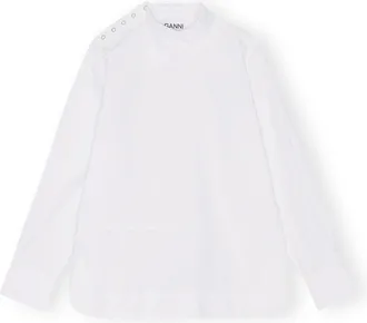 Ganni White Cotton Poplin Asymmetrical Collar Shirt - Size 2 Organic