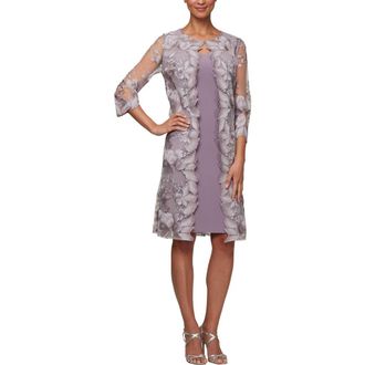 Alex Evenings Embroidered Mock Jacket Cocktail Dress in Smokey Orc at Nordstrom, Size 10