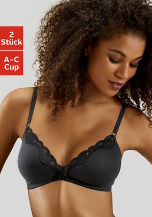 Petite Fleur Bralette-BH PETITE FLEUR, Damen, Gr. 70, Cup B, schwarz (2xschwarz), Spitze, Obermaterial: 90% Baumwolle, 5% Elasthan, 5% Polyamid, BHs Bralette-BH, o