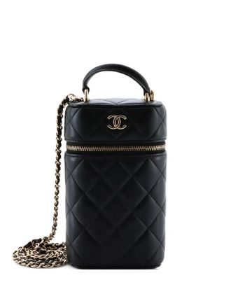 Chanel Classic Vanity Top Handle Phone Holder with Chain Quilted Lambskin crossbody bag - Nero