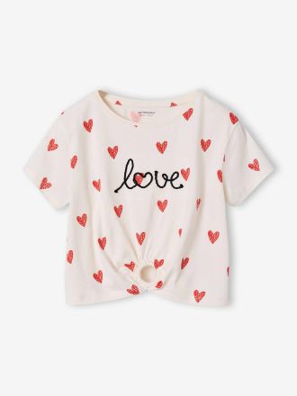 Vertbaudet T-Shirt M&auml;dchen mit Zierknoten am Saum wollwei&szlig;