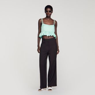 Sandro Floral jacquard ruffle crop top