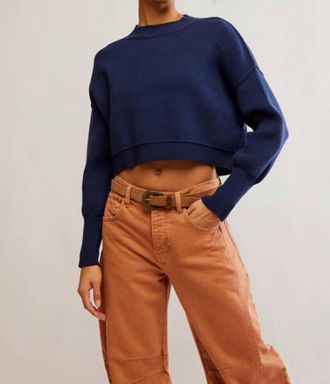 Free People Easy Street Crop Sweater In Navy