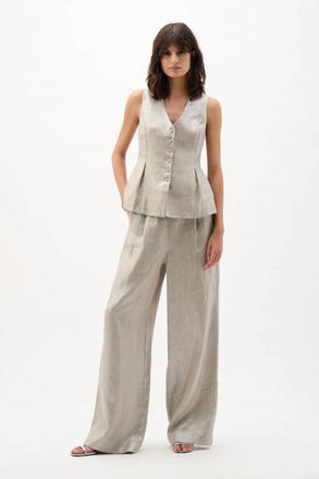 Joseph Ribkoff Foiled Linen Peplum Vest In Champagne