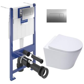 Villeroy & Boch Pack Wc Con Bastidor Villeroy & Boch + Inodoro Sin Brida Swiss Aqua Technologies + Asiento + Placa Cromada (vcninfi2