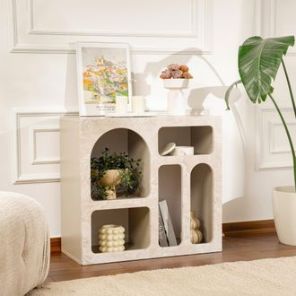Dmora C&oacute;moda Dmora, Aparador 2 Estantes, 2 Compartimientos, Peso Soportado 4 Kg, 80x37x74h Cm Beige M&aacute;rmol