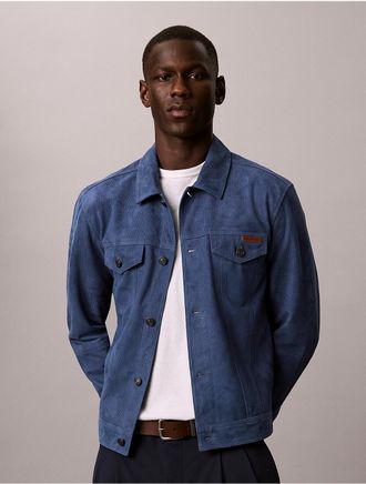 Calvin Klein Jeans Calvin Klein Mens Suede 90s Trucker Jacket - Blue - L