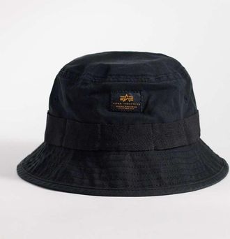 Alpha Industries Cappello da pescatore nero slavato con logo