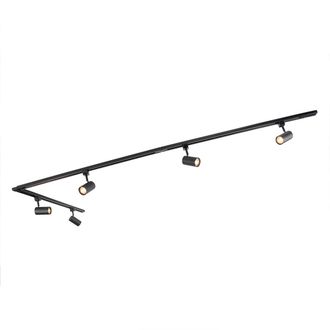QAZQA Moderno Sistema De Riel Moderno Negro Con 5 Focos Monof&aacute;sico - Jeana Acero Alargada Adecuado Para Led Max. 5 X 50 Watt - Qazqa