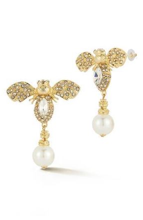 Sphera Milano Faux Pearl Bee Drop Earrings in White/Gold at Nordstrom Rack