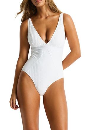 Sea Level Australia Panel Line Multifit One-Piece Swimsuit in White at Nordstrom, Size 10 Us