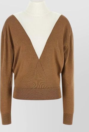 Paco Rabanne virgin wool silk v-neck trompe loeil long-sleeve sweater