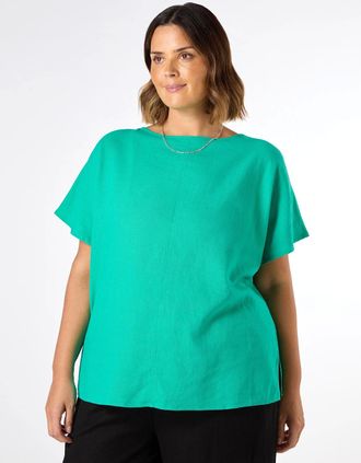 Live Unlimited London Womens Green Linen Blend Seamed Detail Top - Size: 24