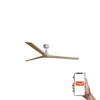 Netlighting Klim Large 3 Blade Ceiling Fan Matt White Oak Wood Tuya Smart System in Brown