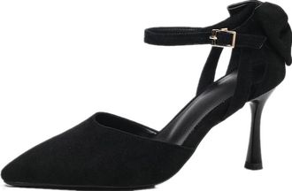 Generic Womens Stiletto High Heel Pumps Closed Pointed Toe Ankle Strap Buckle Bowknot Decor Comfort Wedding Evening Dress Shoes (Black,7.5)