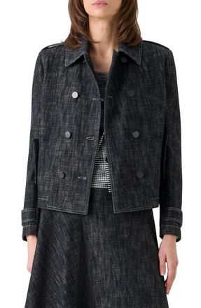 Akris Double Breasted Heavyweight Cotton Denim Jacket in Black Denim at Nordstrom, Size 14