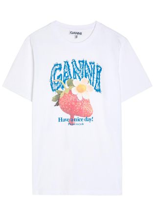 Ganni Printed Cotton T-shirt - White - XL (UK16 / XL)