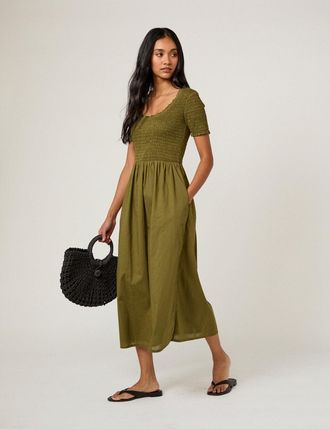 Nobody's Child Green Ruched Zita Midi Dress