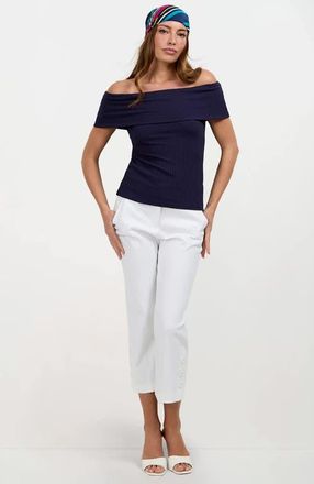 Trina Turk Ore Button-Hem Cropped Pant in White at Nordstrom, Size 10
