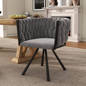 Merax Velvet Swivel Dining Chair with Metal Legs in Grey