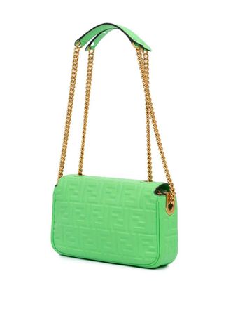 Fendi 2023 Zucca Embossed Chain Midi baguette shoulder bag - women - Leather - One Size - Green