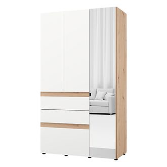 Dmora Armario 3 Puertas Zuccare, Guarda Ropa Dormitorio, Perchero, 3 Cajones, 4 Estantes, 117x52 Cm Blanco Mate