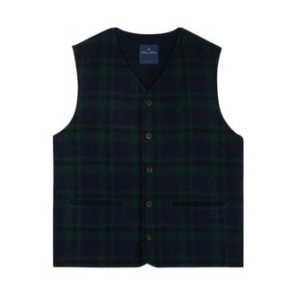 Brooks Brothers Blackwatch Gebreide Vest - Heren - Jassen - Blauw - Maat: XL Wol