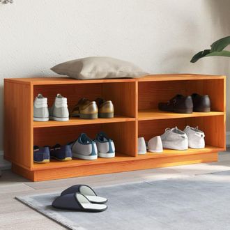 vidaXL Mueble Zapatero Madera Maciza De Pino Marr&oacute;n Cera 110x34x45 Cm Vidaxl