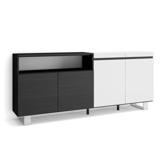 Skraut Home Aparadores Para Sal&oacute;n, Gran Capacidad De Almacenaje, 200x87x35cm, 4 Puertas, Dise&ntilde;o Industrial, Estilo Moderno, Blanco Y Negro - Skraut Home